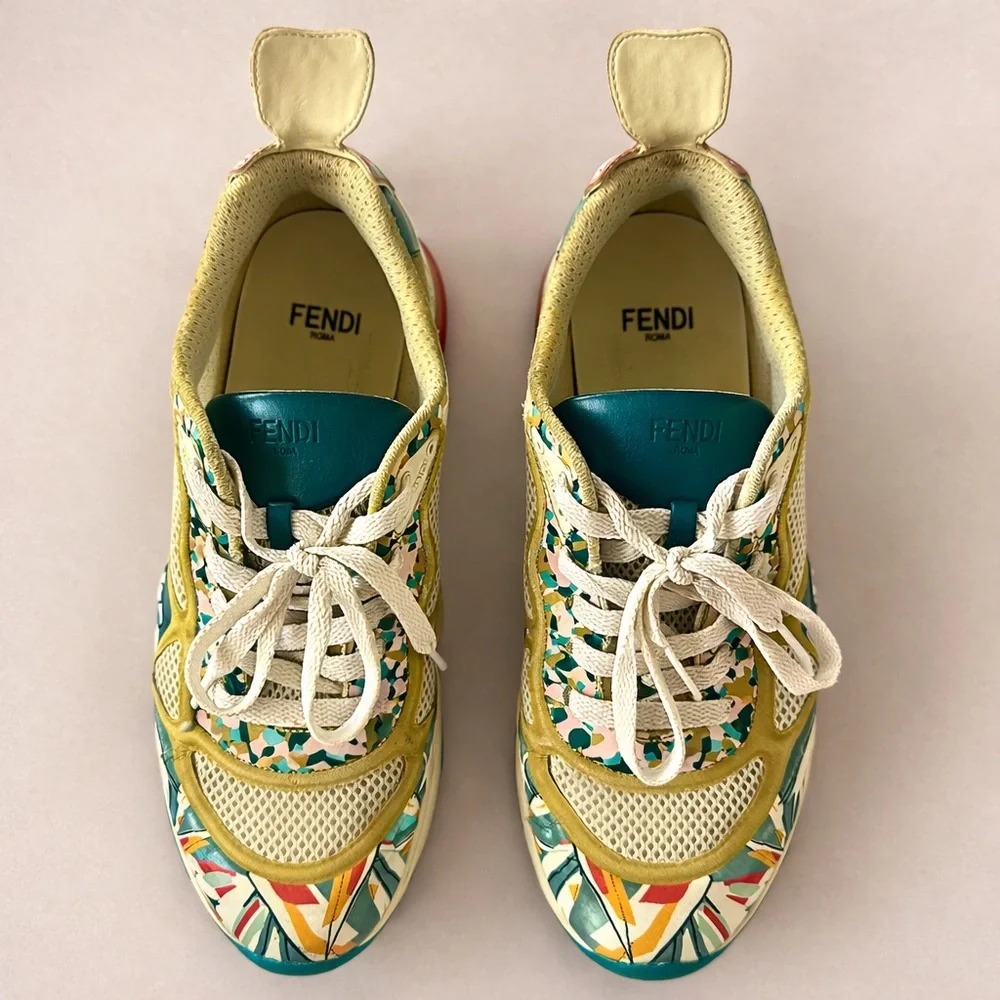 Fendi FFast Bird of Paradise Multicolor Floral Mesh Sneakers - Picture 3 of 8